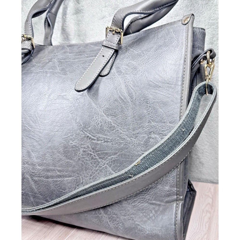 Leather Laptop Tote Bag Gray Womens Work Office Shoulder Bag Large Carryall - Picture 2 of 9
